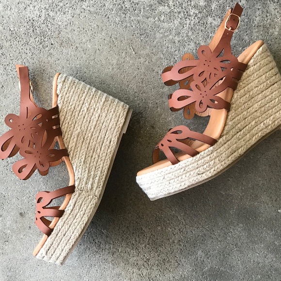 Cherish Tan Laser Espadrille Platform Wedge Sandal - Picture 2 of 11